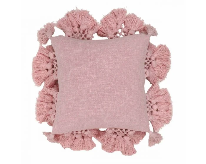 TOV Furniture Stone Tasseled Pillow – Washed Blush Pink Cotton (Dropshippable)