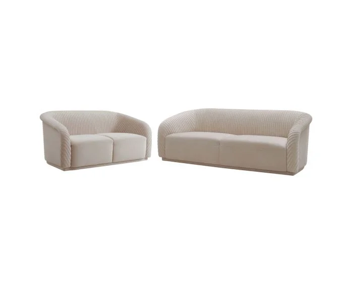 TOV Furniture Yara Pleated Beige Velvet Sofa Set