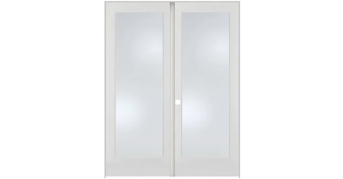 Trimlite 48″ by 80″ 2 Frosted Glass Lite Right Hand Active Ovolo Edge Interior Double French Door with Astragal, Satin Nickel Hinges and 6-9/16″ Door Jamb