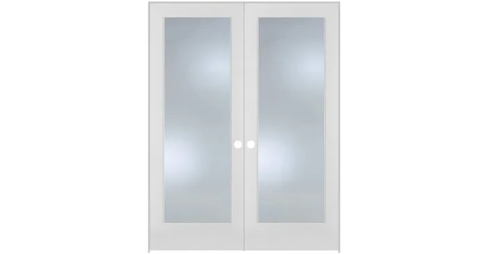 Trimlite 48″ by 96″ 2 Clear Glass Lite Ovolo Edge Interior Double French Door with Ball Catch, Brushed Chrome Hinges and 4-9/16″ Door Jamb