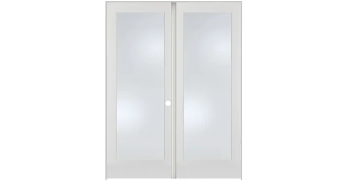 Trimlite 56″ by 80″ 2 Frosted Glass Lite Left Hand Active Ovolo Edge Interior Double French Door with Astragal, Brushed Chrome Hinges and 4-9/16″ Door Jamb