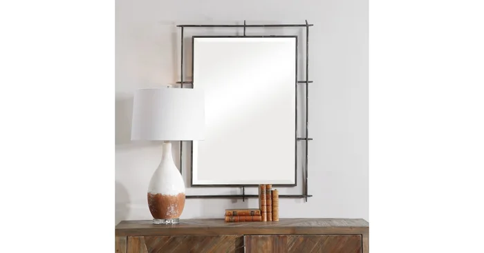 Uttermost Ironworks 30-1/4″ W x 40-1/8″ H Contemporary Rectangular Framed Bathroom Wall Mirror
