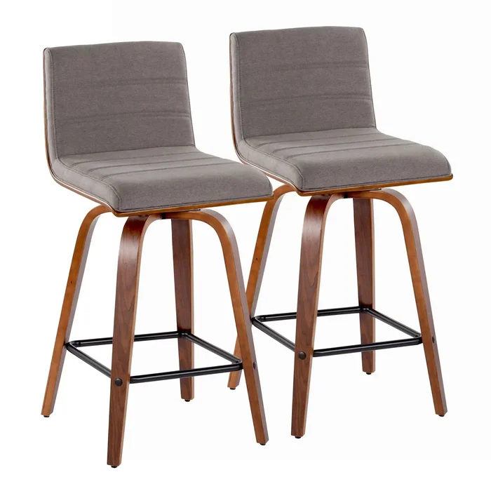 Vasari – Mid Century Modern Fixed Height Counter Stool, Swivel With Square Footrest (Set of 2)