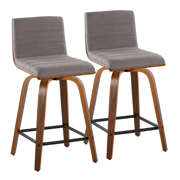 Vasari – Mid Century Modern Fixed Height Counter Stool With Swivel With Square Footrest (Set of 2)