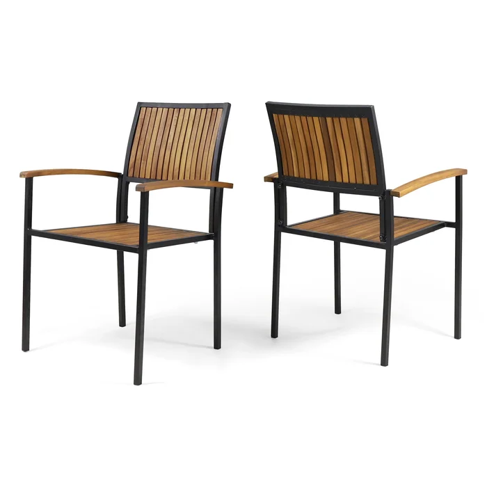 Vermilion – Outdoor Dining Chair With Vertical Slat And Wooden Arm