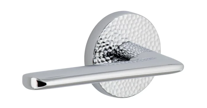 Viaggio Circolo Hammered Left Handed Solid Brass Passage Door Lever Set with Brezza Lever and Circolo Hammered Rosette – 2-3/4″ Backset