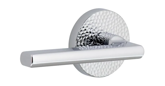 Viaggio Circolo Hammered Left Handed Solid Brass Passage Door Lever Set with Milano Lever and Circolo Hammered Rosette – 2-3/8″ Backset