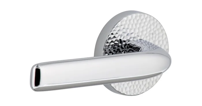 Viaggio Circolo Hammered Left Handed Solid Brass Privacy Door Lever Set with Bella Lever and Circolo Hammered Rosette – 2-3/8″ Backset