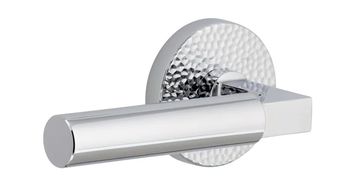 Viaggio Circolo Hammered Left Handed Solid Brass Privacy Door Lever Set with Contempo Lever and Circolo Hammered Rosette – 2-3/8″ Backset