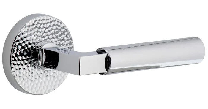 Viaggio Circolo Hammered Right Handed Solid Brass Passage Door Lever Set with Contempo Lever and Circolo Hammered Rosette – 2-3/4″ Backset