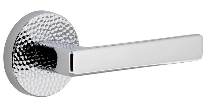 Viaggio Circolo Hammered Right Handed Solid Brass Passage Door Lever Set with Lusso Lever and Circolo Hammered Rosette – 2-3/4″ Backset