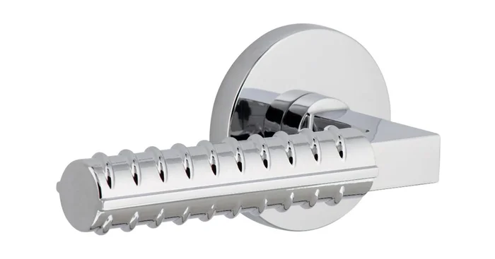 Viaggio Circolo Left Handed Solid Brass Passage Door Lever Set with Contempo Rebar Lever and Circolo Rosette – 2-3/8″ Backset