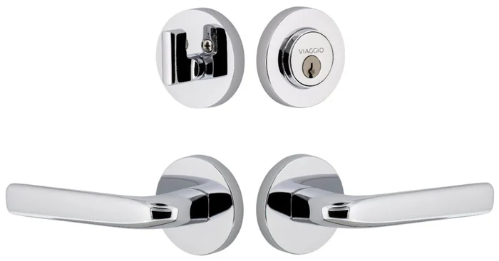 Viaggio Circolo Left Handed Solid Brass Single Cylinder Keyed Entry Door Lever Set and Deadbolt Combo Pack – 2-3/4″ Backset