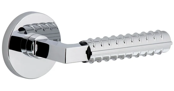 Viaggio Circolo Right Handed Solid Brass Privacy Door Lever Set with Contempo Rebar Lever and Circolo Rosette – 2-3/4″ Backset