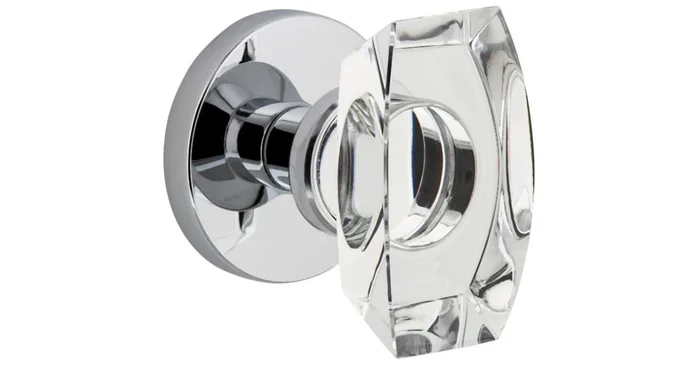 Viaggio Circolo Solid Brass Privacy Door Knob Set with Stella Crystal Knob and Circolo Rosette – 2-3/8″ Backset