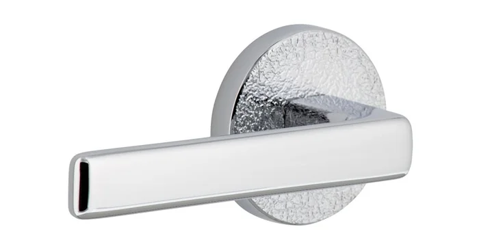 Viaggio Motivo Left Handed Solid Brass Non-Turning One-Sided Dummy Door Lever with Lusso Lever and Circolo Leather Rosette