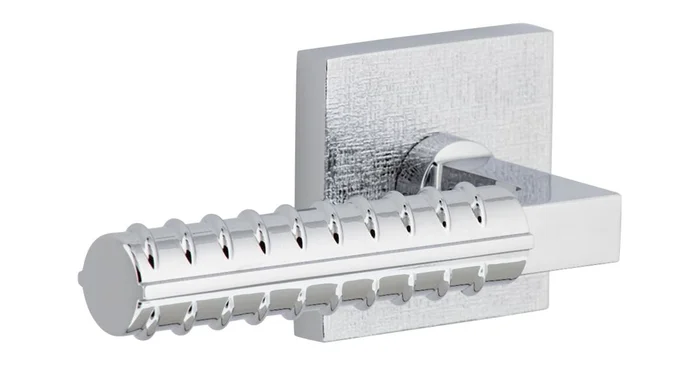 Viaggio Motivo Left Handed Solid Brass Passage Door Lever Set with Contempo Rebar Lever and Quadrato Linen Backplate – 2-3/8″ Backset