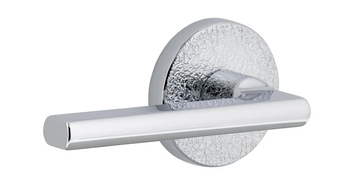 Viaggio Motivo Left Handed Solid Brass Passage Door Lever Set with Milano Lever and Circolo Leather Rosette – 2-3/4″ Backset