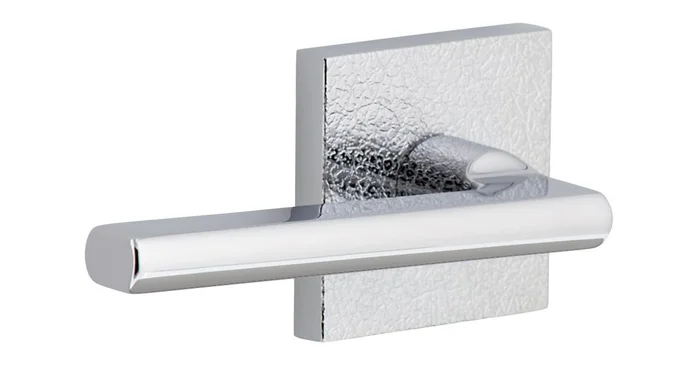 Viaggio Motivo Left Handed Solid Brass Passage Door Lever Set with Milano Lever and Quadrato Leather Backplate – 2-3/4″ Backset