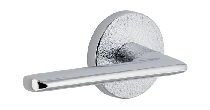 Viaggio Motivo Left Handed Solid Brass Privacy Door Lever Set with Brezza Lever and Circolo Leather Rosette – 2-3/4″ Backset