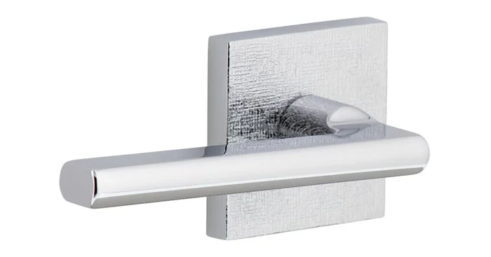 Viaggio Motivo Left Handed Solid Brass Privacy Door Lever Set with Milano Lever and Quadrato Linen Backplate – 2-3/4″ Backset