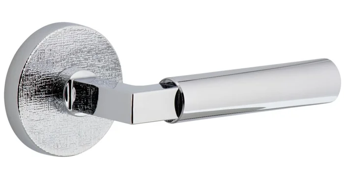 Viaggio Motivo Right Handed Solid Brass Passage Door Lever Set with Contempo Lever and Circolo Linen Rosette – 2-3/8″ Backset