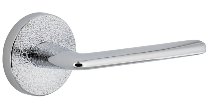 Viaggio Motivo Right Handed Solid Brass Privacy Door Lever Set with Brezza Lever and Circolo Leather Rosette – 2-3/8″ Backset