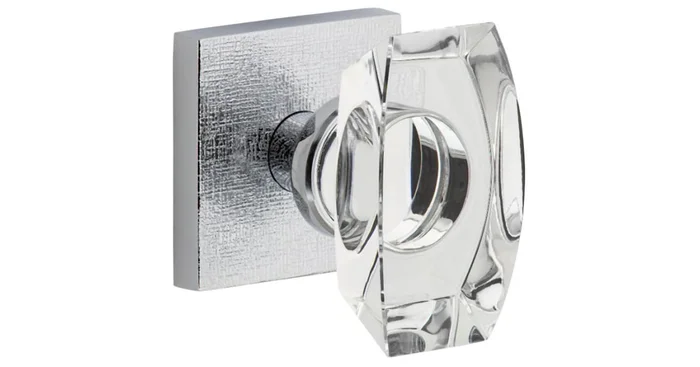 Viaggio Motivo Solid Brass Non-Turning Two-Sided Dummy Door Knob Set with Stella Crystal Knob and Quadrato Linen Backplate