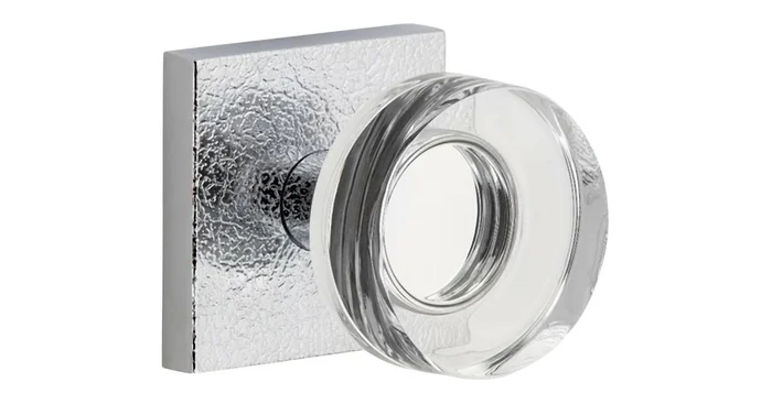 Viaggio Motivo Solid Brass Privacy Door Knob Set with Circolo Crystal Knob and Quadrato Leather Backplate – 2-3/8″ Backset