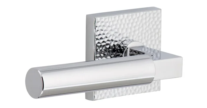 Viaggio Quadrato Hammered Left Handed Solid Brass Passage Door Lever Set with Contempo Lever and Quadrato Hammered Backplate – 2-3/8″ Backset