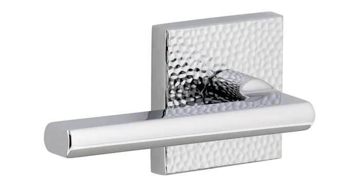 Viaggio Quadrato Hammered Solid Brass Non-Turning Two-Sided Dummy Door Lever Set with Milano Lever and Quadrato Hammered Backplate