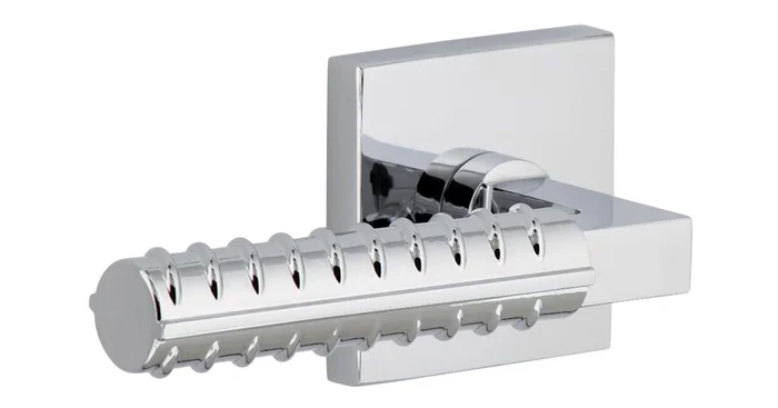 Viaggio Quadrato Left Handed Solid Brass Passage Door Lever Set with Contempo Rebar Lever and Quadrato Backplate – 2-3/8″ Backset