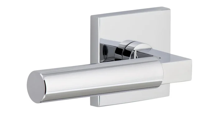 Viaggio Quadrato Left Handed Solid Brass Privacy Door Lever Set with Contempo Lever and Quadrato Backplate – 2-3/8″ Backset