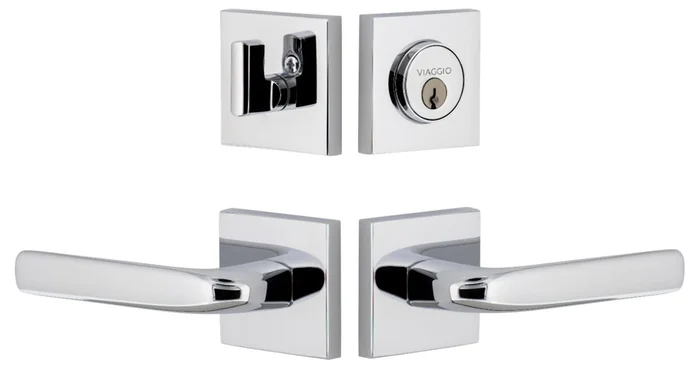 Viaggio Quadrato Left Handed Solid Brass Single Cylinder Keyed Entry Door Lever Set and Deadbolt Combo Pack – 2-3/4″ Backset