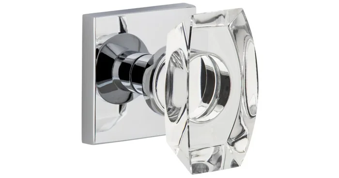 Viaggio Quadrato Solid Brass Non-Turning One-Sided Dummy Door Knob with Stella Crystal Knob and Quadrato Backplate