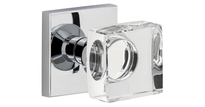 Viaggio Quadrato Solid Brass Passage Door Knob Set with Crystal Knob and Linen Backplate – 2-3/4″ Backset