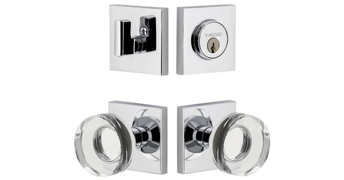Viaggio Quadrato Solid Brass Single Cylinder Keyed Entry Door Knob Set and Deadbolt Combo Pack – 2-3/8″ Backset