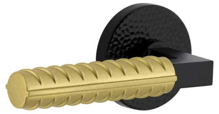 Viaggio Split Finish Left Handed Solid Brass Privacy Door Lever Set with Contempo Rebar Lever and Circolo Hammered Rose – 2-3/8″ Backset