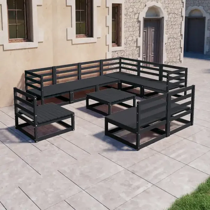 vidaXL 10 Piece Garden Lounge Set Black Solid Pinewood