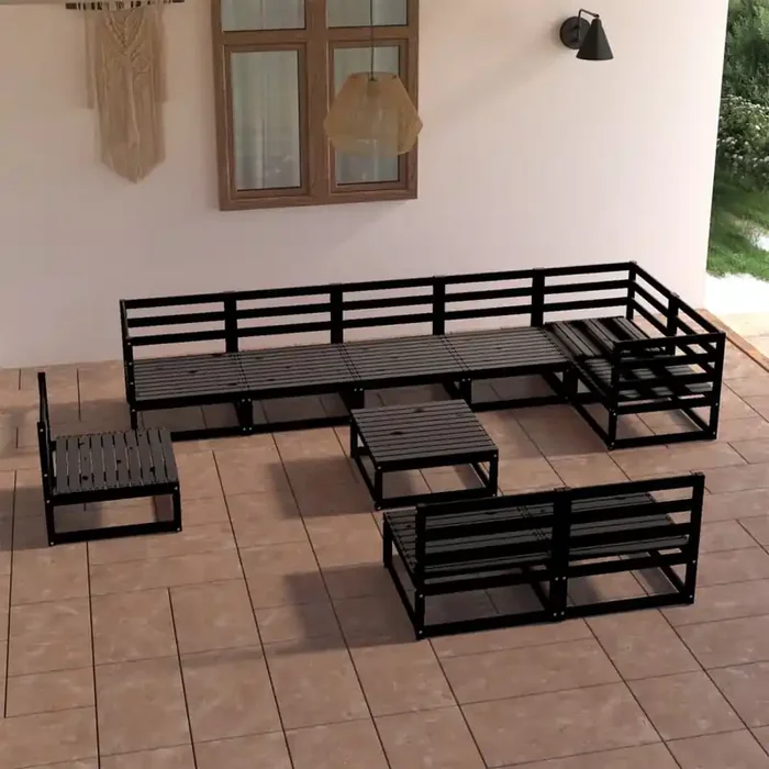 vidaXL 10 Piece Garden Lounge Set Black Solid Pinewood
