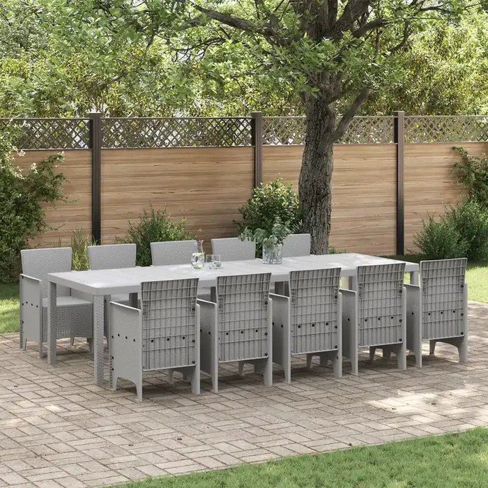 vidaXL 11 Piece Garden Dining Set Light Grey Poly Rattan