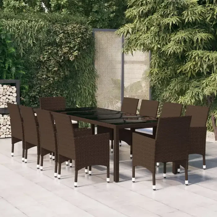 vidaXL 11 Piece Garden Dining Set Poly Rattan Brown