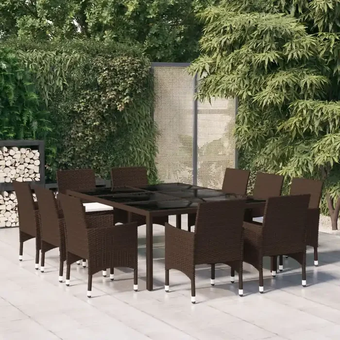 vidaXL 11 Piece Garden Dining Set Poly Rattan Brown