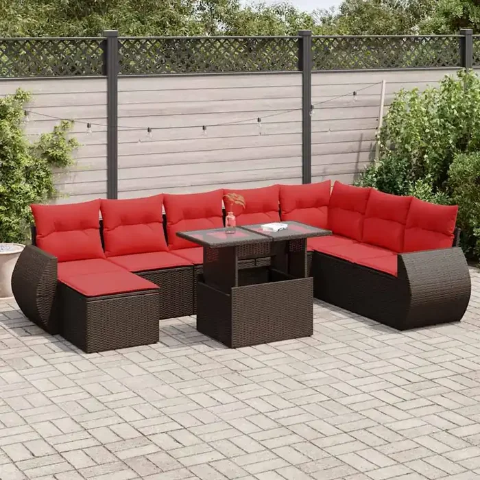 vidaXL 11 Piece Garden Sofa Set with Cushions Brown Poly Rattan Acacia
