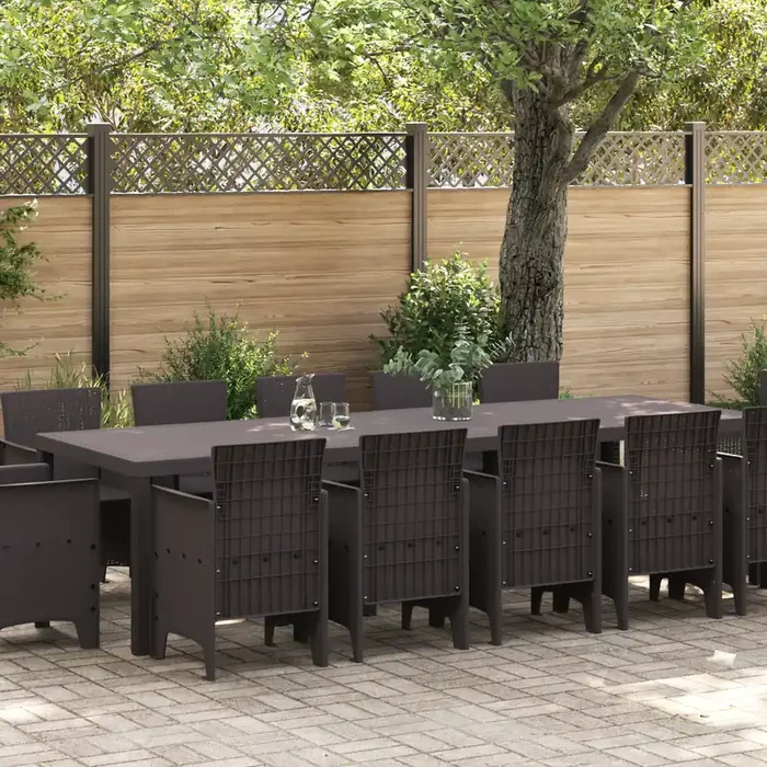 vidaXL 13 Piece Garden Dining Set Brown Poly Rattan