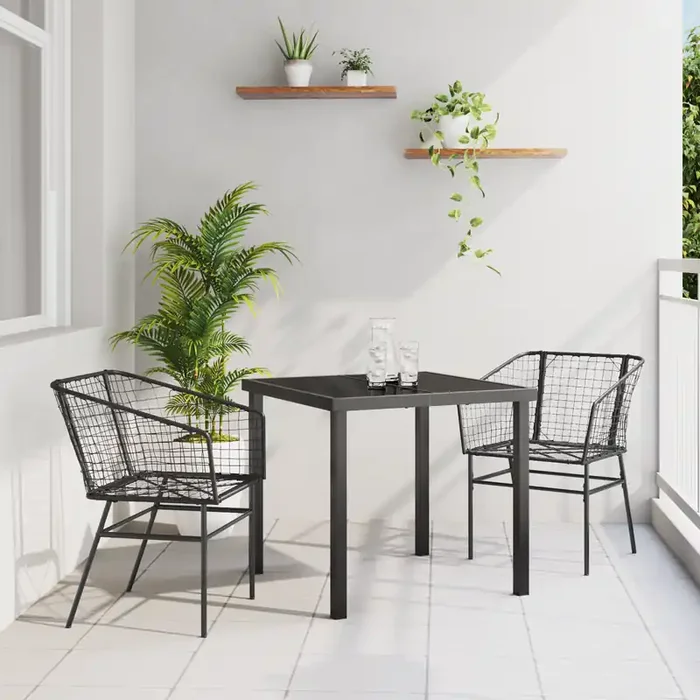 vidaXL 3 Piece Garden Dining Set Black Poly Rattan