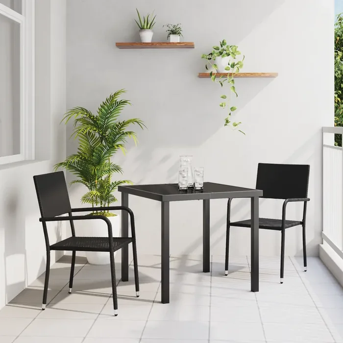 vidaXL 3 Piece Garden Dining Set Black Poly Rattan