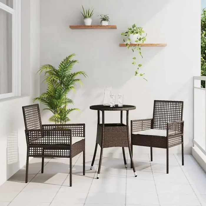 vidaXL 3 Piece Garden Dining Set Brown Poly Rattan