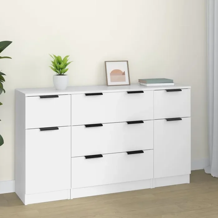 vidaXL 3 Piece Sideboard Set White Engineered Wood