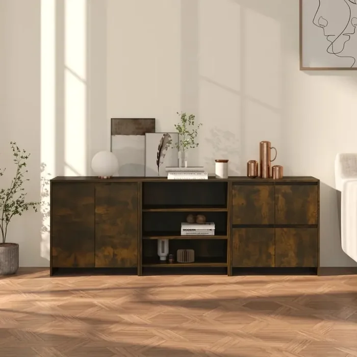 vidaXL 3 Piece Sideboard Smoked Oak Engineered Wood